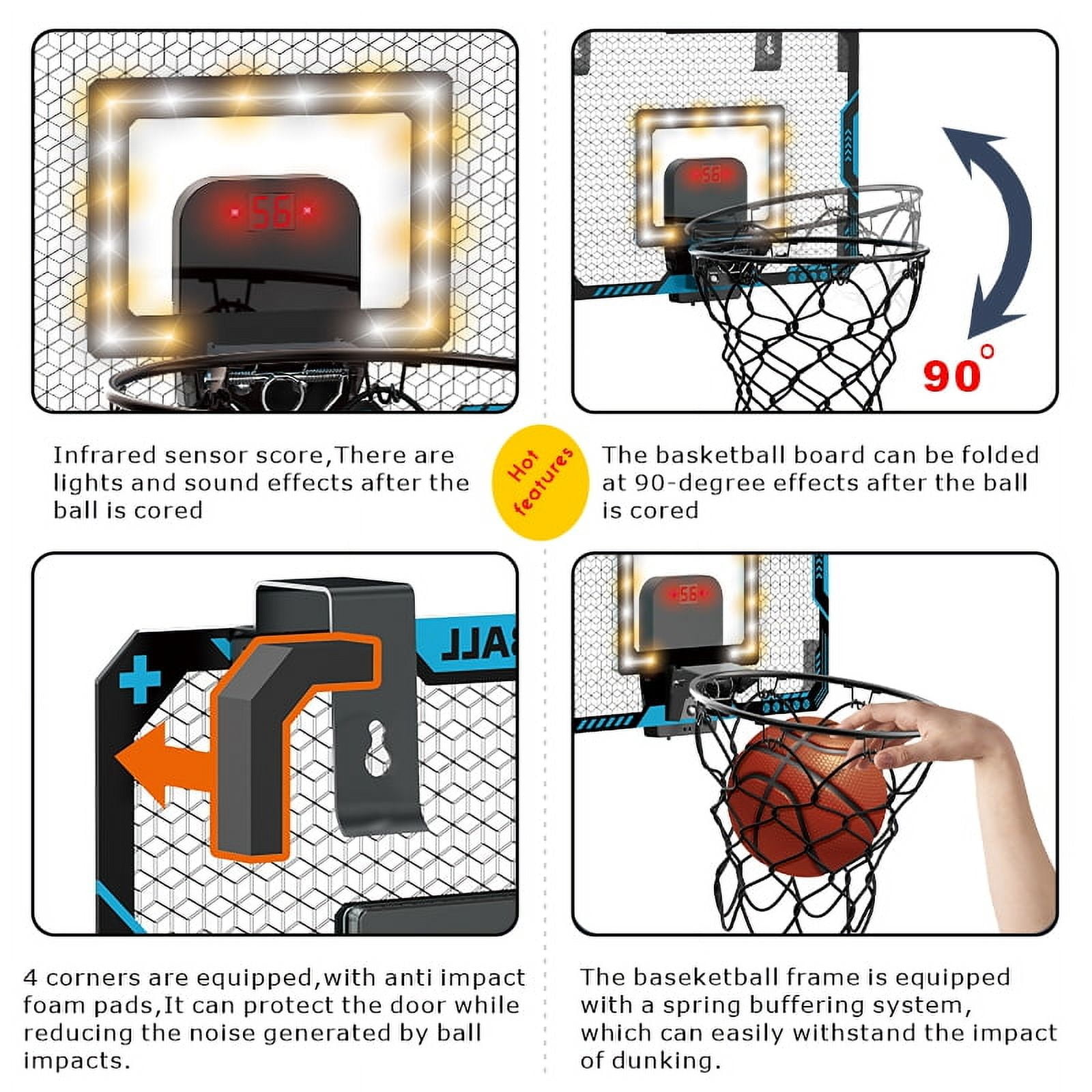 Indoor Basketball Hoop Fan Backboards for Teens and Adults Door Room Basketball Hoop Mini Hoop with Electronic Scoreboard, 3 Balls and Batteries Basketball Toys for 8 9 10 11 12