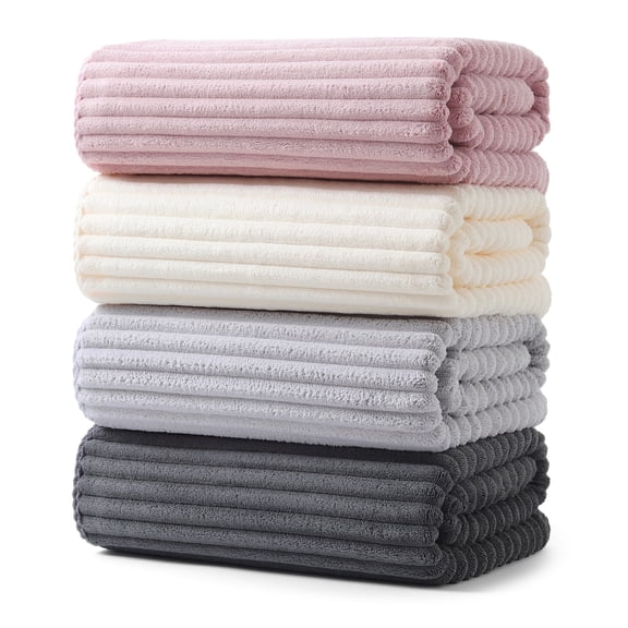REDKISS 4-Pack Oversized Striped Microfiber Bath Towel Set, 35×67 In Ultra High Absorbent Quick Dry Towels for Daily Bathroom Use, Multi Colors