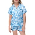 thumbnail image 2 of Girls Outfits Kids Casual Button Lapel Top and Shorts Lightweight Home Set Girls' Clothing Sets Blue 5-6T, 2 of 5