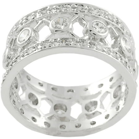 Brinley Co. Women's CZ Sterling Silver Wide Band Fashion Ring