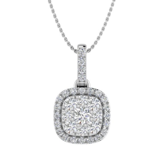1/3 Carat Diamond Cushion Shaped Pendant Necklace in 14K White Gold (Silver Chain Included) Cert (SI1-SI2 Clarity)