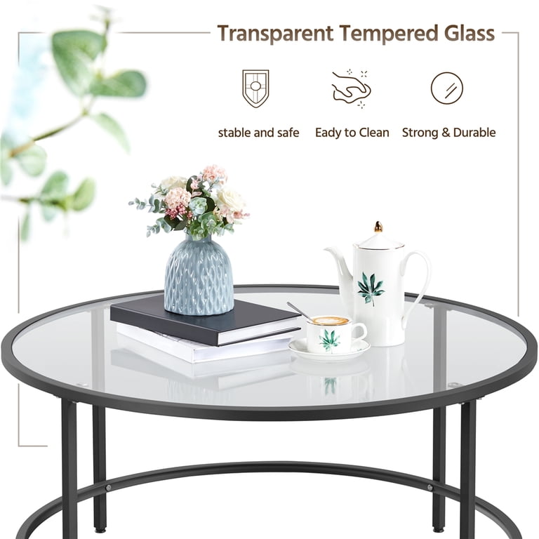 Renwick Round Glass-Top Coffee Table, Black Metal Frame photo 6