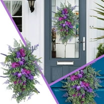 Spring Tulip Wreath for Front Door,Spring Teardrop Swag,Artificial Lavender Tulip Flowers Swag with Green Leaves,Artificial Floral Swag Wreath for Window Wall Decor,Purple Flower Wreath On Clearance