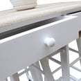 thumbnail image 4 of Semicircular Folding Dining Table Cart with 2 Drawers and 2 Stools, Bar Table Set Cart with Wooden Handle, Wheels and Footrest, 3 Pack Drop Leaf Table Set for Kitchen and Restaurant, White, 4 of 9