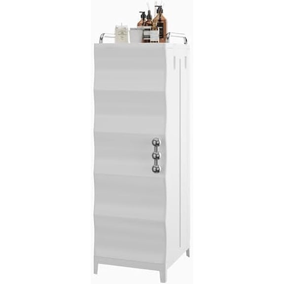 Narrow Storage Cabinet with Door, Slim Bathroom Storage Cabinet with Adjustable Shelves, for Small Spaces, Bathroom, Kitchen, Laundry, 29.7” H, White