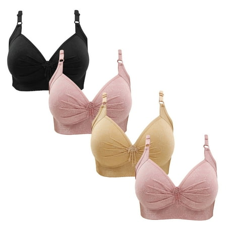 Gnurob 4 Pieces Lace Bralettes for Women No Underwire Bras Push Up Brassiere Comfort Padded T Shirt Bra Plus Size Wirefree Bralette Sports Everyday Wear Clearance Saving A05-Black X-Large