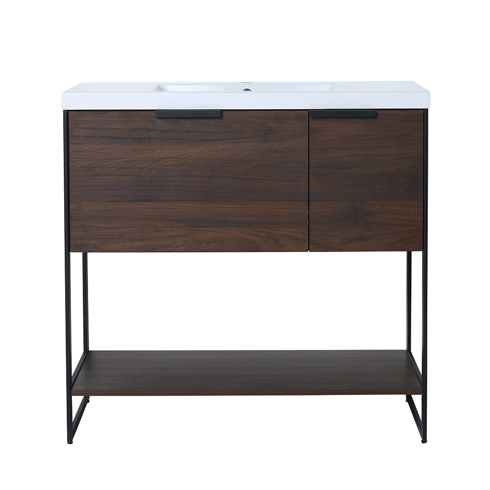 Kepooman 36" Bathroom Floating Vanity Cabinet, Contemporary Walnut Wooden Bathroom Vanity with Doors and Drawer