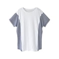 thumbnail image 1 of Women Stripe Spliced Color Block Round Neck Short Sleeve T-shirt, 1 of 2