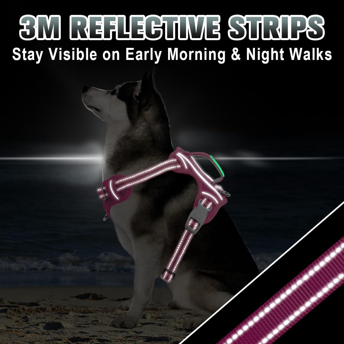 No Pull Dog Harness Large Reflective Dog Harness with Front Clip and Easy Control Handle for Walking Training Running with ID tag Pocket(Pink,L)