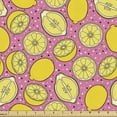 thumbnail image 1 of Lemons Fabric by the Yard, Continuous Pop Colors Citrus Slices Cartoon Print, Decorative Upholstery Fabric for Chairs & Home Accents, Pink Yellow and Cream by Ambesonne, 1 of 5