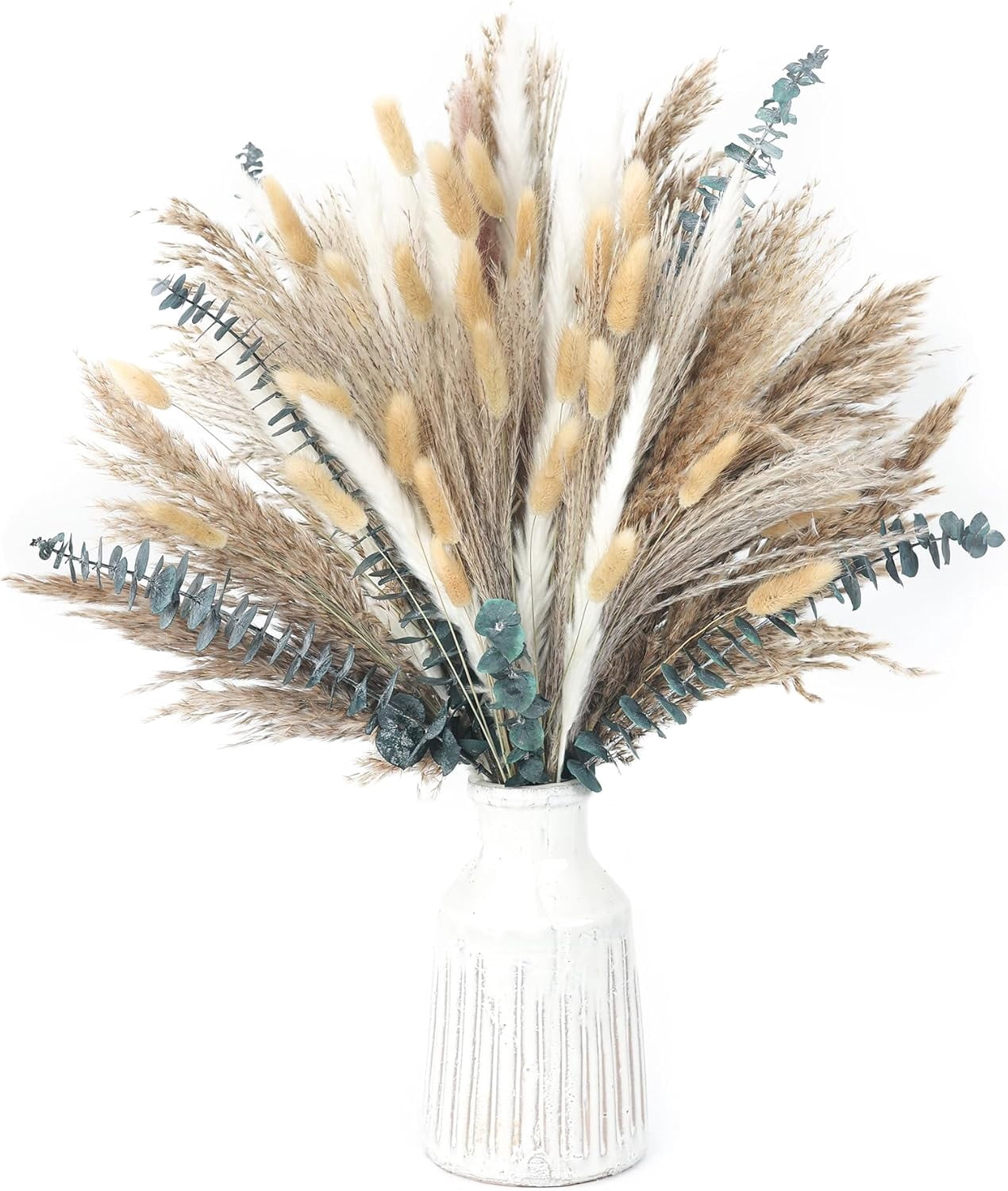 120 PCS Dried Pampas Grass, Flowers, Reed Grass Bouquet for Bohemian Flowers Home Table Wedding Decoration, Rustic Farmhour.(Light Brown)