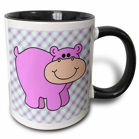 

3dRose Cute Little Pink Lavender Hippo Hippopotamus Cartoon Two Tone Black Mug 11oz
