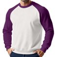 thumbnail image 2 of Men's Christmas Raglan Sleeve Crewneck Fleece Lined Sweatshirt | Warm and Soft Pullover with Holiday Design for Casual Outfits and Winter Layering,Purple,XL, 2 of 6