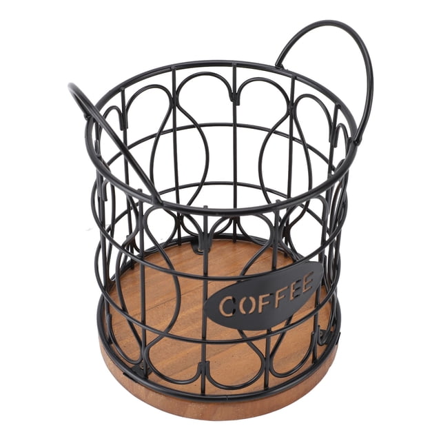 Support de Capsules de Café, Panier de Rangement Grande Capacité, Panier à Capsules de Café en Métal Moderne avec Base en Bois, Organisateur de Capsules de Café pour Comptoir de Bar à Café