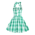 thumbnail image 4 of Zhuashum Girls Dresses 4-5 Years Summer Sleeveless Plaid Prints Dress Crewneck Lovely Sundress Sweet Daily Wears Green, 4 of 6