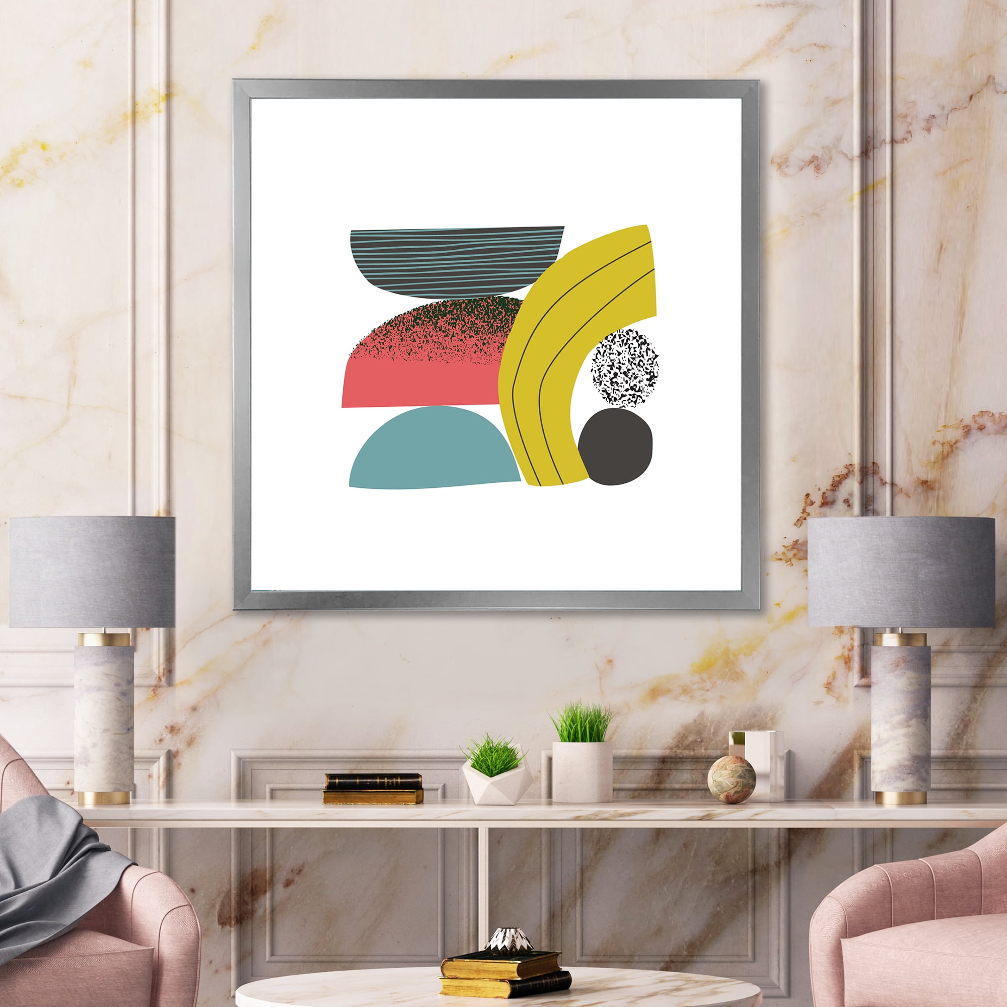 Designart 'Abstract Colorful Geometric Art Collage II' Modern Framed Art Print