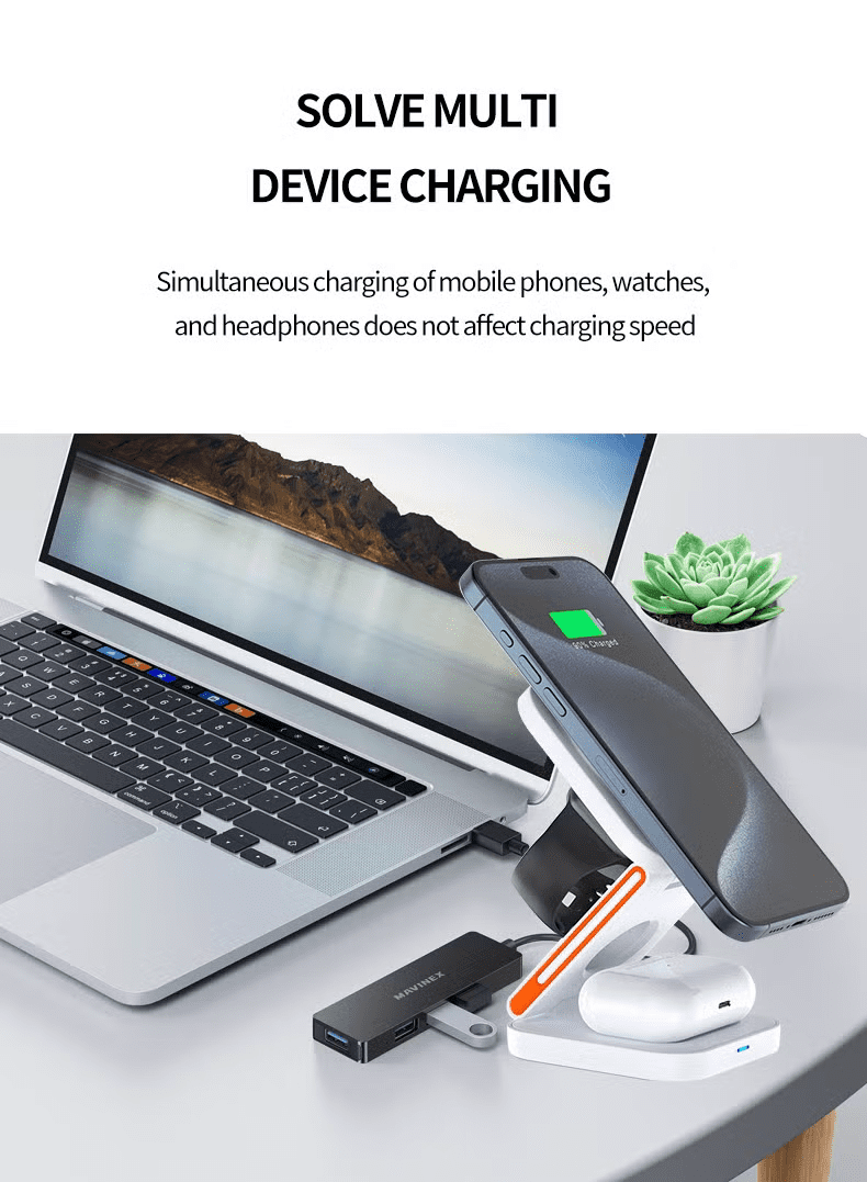 3 In 1 Magnetic Wireless Charger Station, Fast Wireless Charger Stand for Fast Charge, Foldable Suitable For Travel Phone Apple iPhone 15 14 13 12 11 X Pro Max iWatch 8 7 6 5 4 Samsug Galaxy S