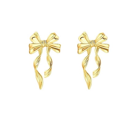 Sdmnsg-T Gold Plated Bow Earrings for Women, 925 Sterling Silver Post Ribbon Knot Stud Earrings Drops, Daily Jewelry Accessory Valentines Day Gifts