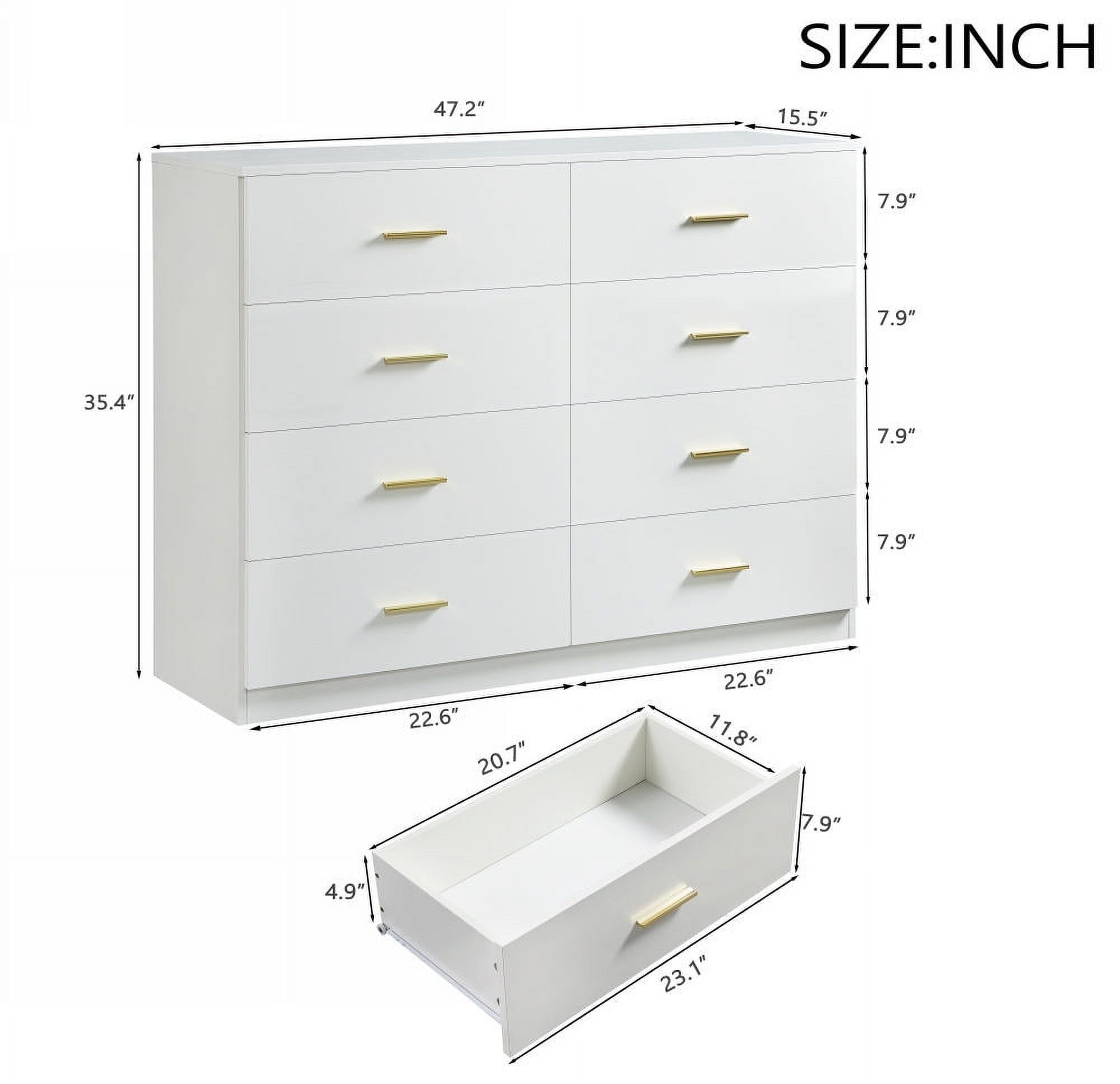 MAYEERTY Modern White 8-Drawer Dresser for Bedroom, Wide Chest of Drawers