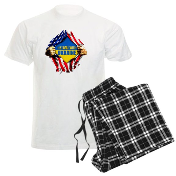 CafePress - I Stand With Ukraine Support Ukraine Flag Pajamas - Men's Light Loose Fit Cotton Pajama Set