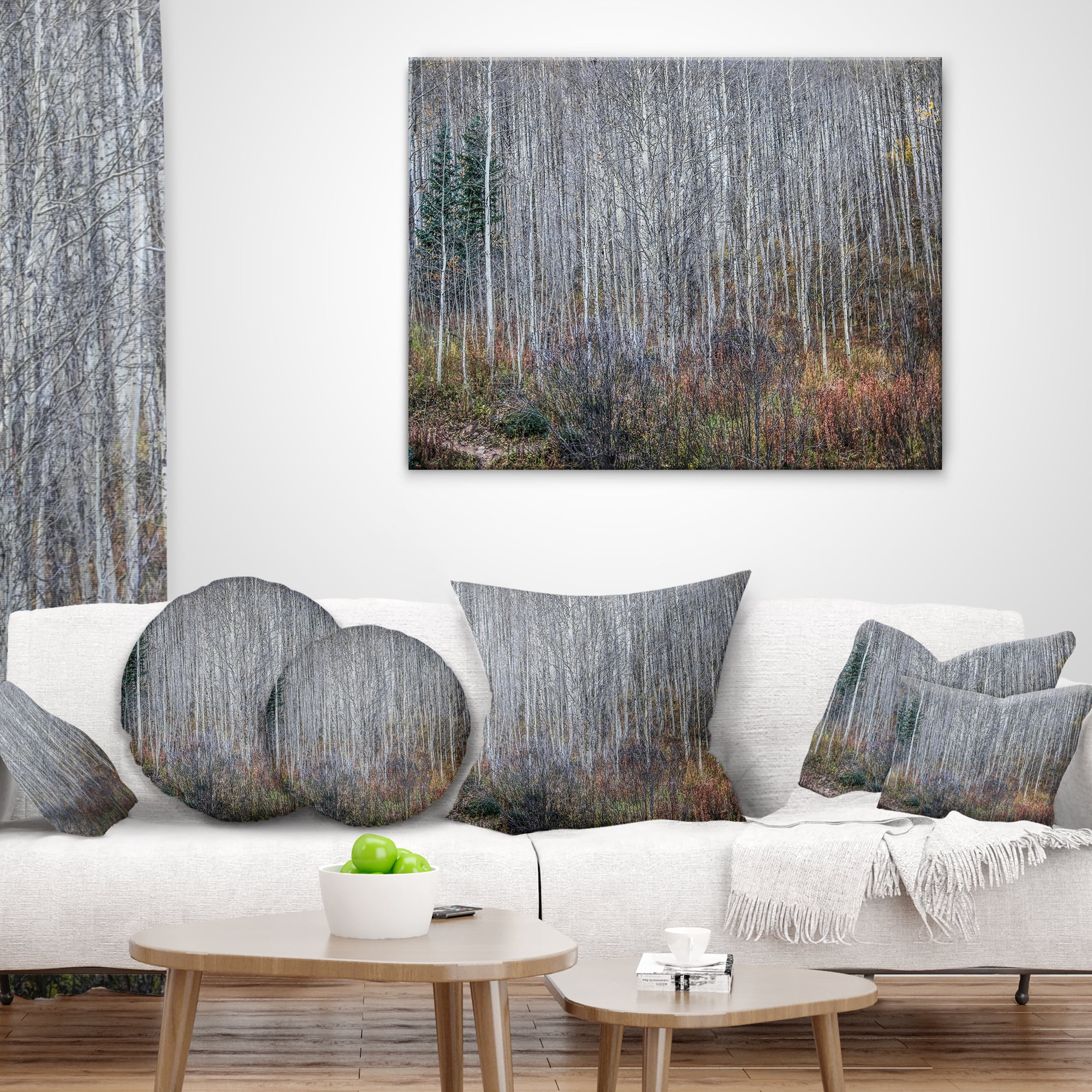 Designart Maroon Bells Mountain View - Modern Forest Throw Pillow - 12x20