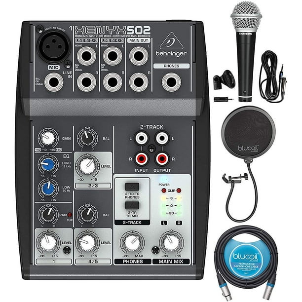 slecht humeur Ouderling Groenteboer Behringer XENYX 502 5-Channel Analog Mixer with XENYX Mic Preamp Bundle  with R21S Dynamic Microphone, Blucoil 10-FT Balanced XLR Cable, and Pop  Filter Windscreen - Walmart.com