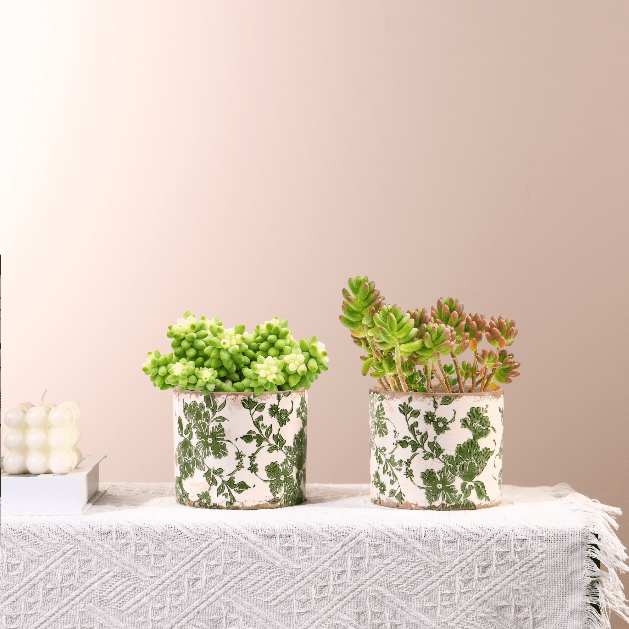 Vintage Ceramic Planter with Drainage Hole – Floral Pot & Plant Vase for Indoor Greenery, Tuscan Gardening Decor, Green Ceramic Planter for Christmas & Home Decor(2 Pcs)