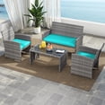 thumbnail image 4 of Gymax 4PCS Patio Outdoor Conversation Set w/Seat Cushions & Tempered Glass Tabletop Tuurquoise, 4 of 10