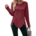 thumbnail image 6 of Hanerdun Women Irregular Blouses Female Crew Neck Long Sleeve Tops Red L, 6 of 6