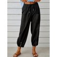 thumbnail image 1 of Plus Size Women's Solid Bow Knot Elastic Button Decor Casual Pants with Pockets, 1 of 14