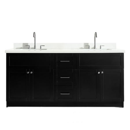 ARIEL Hamlet 73 in. Bath Vanity in Black with Quartz Vanity Top in White with White Basins