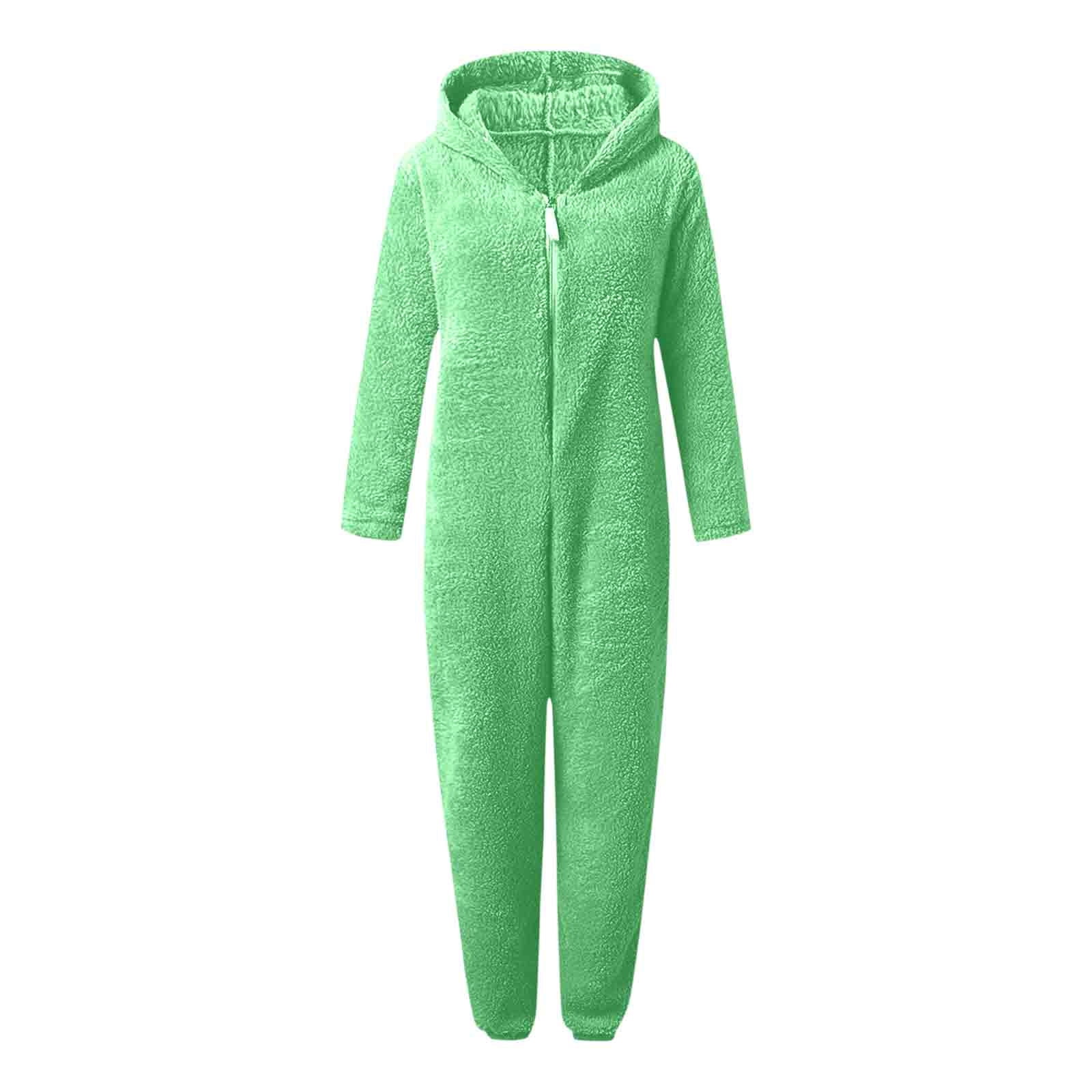 FRSASU Womens Fleece Onesies Pajamas Jumpsuit Warm Sherpa Romper Sleepwear One Piece Zipper Hooded Playsuit Loungewear