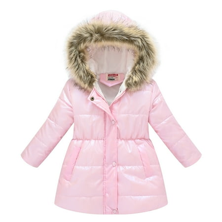

CBFMeerr Girls Hooded Jackets Kids Warm and Comfy Glossy Puffer Outerwear Toddler Fall Winter Cotton Thickened Coat for 3-12 Years old