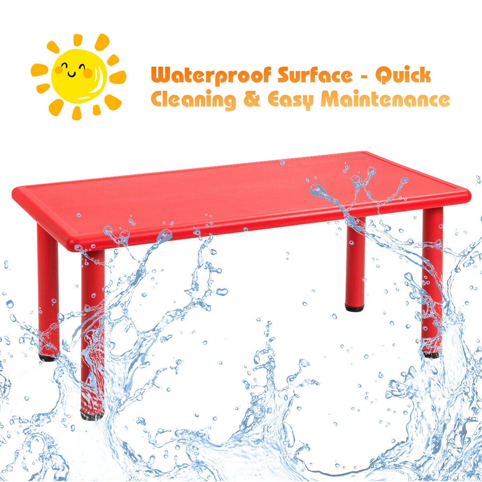 Gymax Kids Learn and Play Table Plastic Rectangular Playroom Kindergarten Home, Red