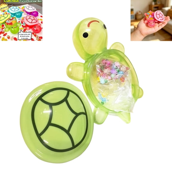 6.69 Inch Large Resin Turtle Storage Box with 60 Pcs Mini Turtle Figurines, Random Color Small Turtle Ornaments for Dollhouse Miniature Garden Decor Tiny Trinket Container