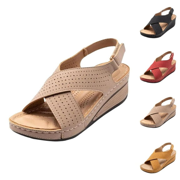 Sandals Women's Shoes Plantar Fasciitis Comfort Wedge Open Toe Ankle Strap Wide Fit Cushion Walk Sandals With Arch Support