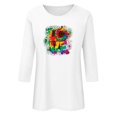 thumbnail image 4 of Qertyioot Cadeau pour Femmes Valentine, Mode Manches Trois-Quarts Col Rond Rétro Imprimé de Noël Haut Ample Blouse Manches Trois-Quarts, 4 of 4