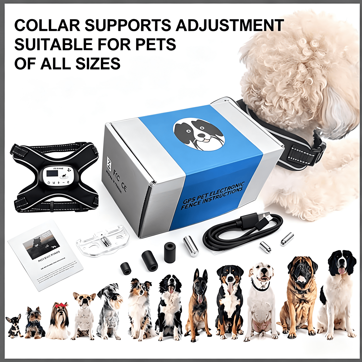 GPS Wireless Dog Fence Electric Adjustable Dog Vest Fence with 3 Training Modes Rechargeable Pet Fence System with Reflective Strip for Outdoors/indoor