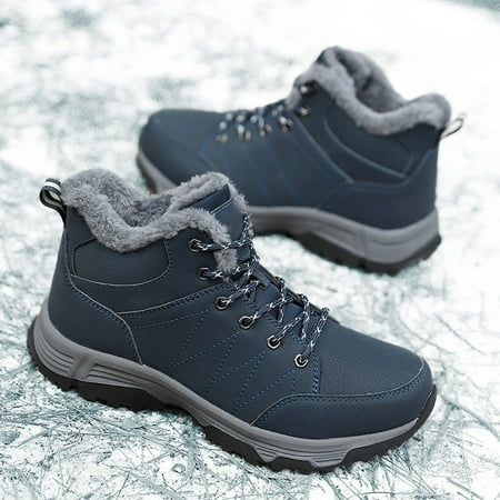 

Warm Waterproof Snow Boots Plush Lined Hiking Shoes Casual Sneakers For Mens 42 Gray Fangkenuo