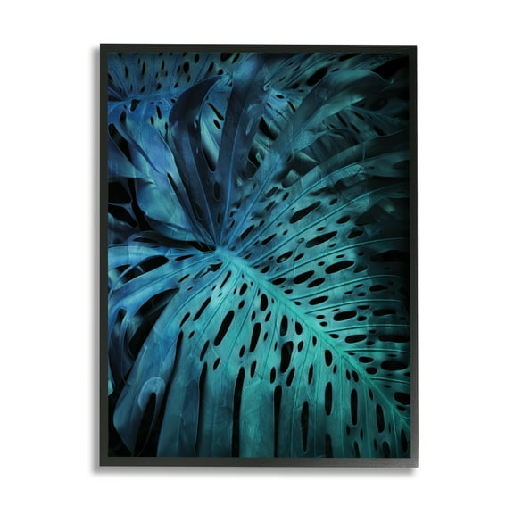 Stupell Industries Blue Tropical Palm Leaves Dark Forest Plants Botanical & Floral Photography Black Framed Art Print Wall Art, 11 x 14