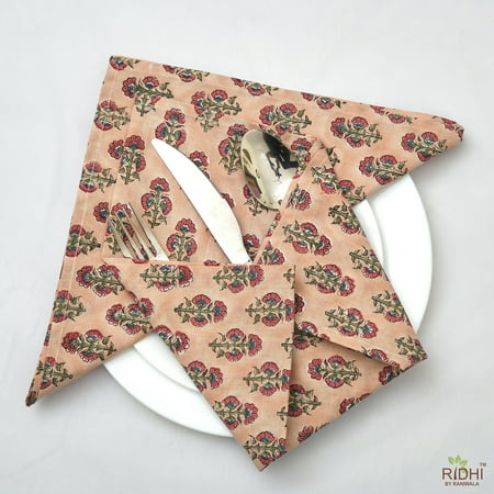 

Salmon Pink Sangria Red Indian Hand Block Floral Printed 100% Pure Cotton Cloth Napkins 9x9 - Cocktail Napkins 20x20 - Dinner Napkins