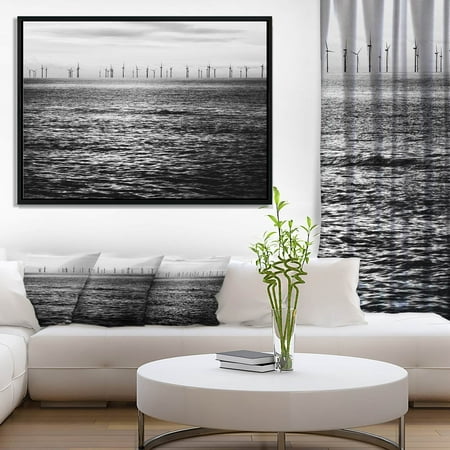Wind Turbines Design - DESIGN ART Designart 'Wind Turbines Black and White' Landscape Artwork Framed Canvas