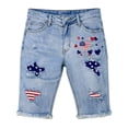 thumbnail image 3 of Trendfront Womens Denim Shorts Distressed Bermuda Jean Shorts American Flag Heart Graphic Frayed Hem Patriotic 4th Of July Casual Summer Bottoms, 3 of 3