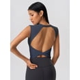 thumbnail image 5 of IDOPIP Women Twist Back Workout Top with Built in Bra Cap Sleeve Pilates Yoga Crop Open Back Sports Top Athletic Gym Tight Shirt, 5 of 7