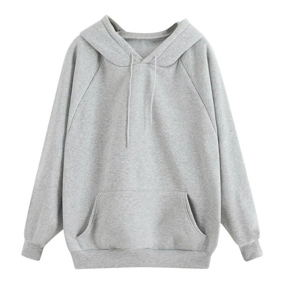 UJNDER Sweatshirt Color Pullover Casual Hooded Sleeve Pocket Women's Long Solid Women's Coat Grey L