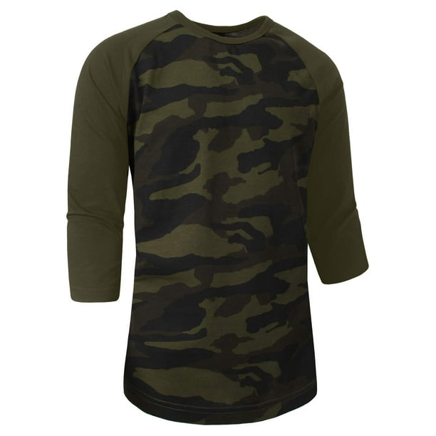 J. METHOD Men s 3 4 Sleeve Baseball Crewneck Tshirt Top Raglan Jersey T Shirt NEMT06 CAMO OLV L