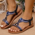 thumbnail image 3 of Rhinestones Flats Dressy Sandals for Women Boho Vintage Glitter Open Toe Elastic Ankle Strap Dress Sandals, 3 of 8
