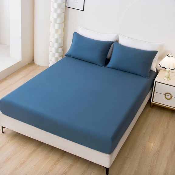 Solid Color Fitted Sheet Set - Teal Blue - Twin (99x199 cm) (3PCS)