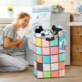 thumbnail image 5 of Yayeee Freestanding Laundry Hamper with Handle Collapsible Large Storage Basket for Clothes, Colorful Checkered Pattern, 5 of 7