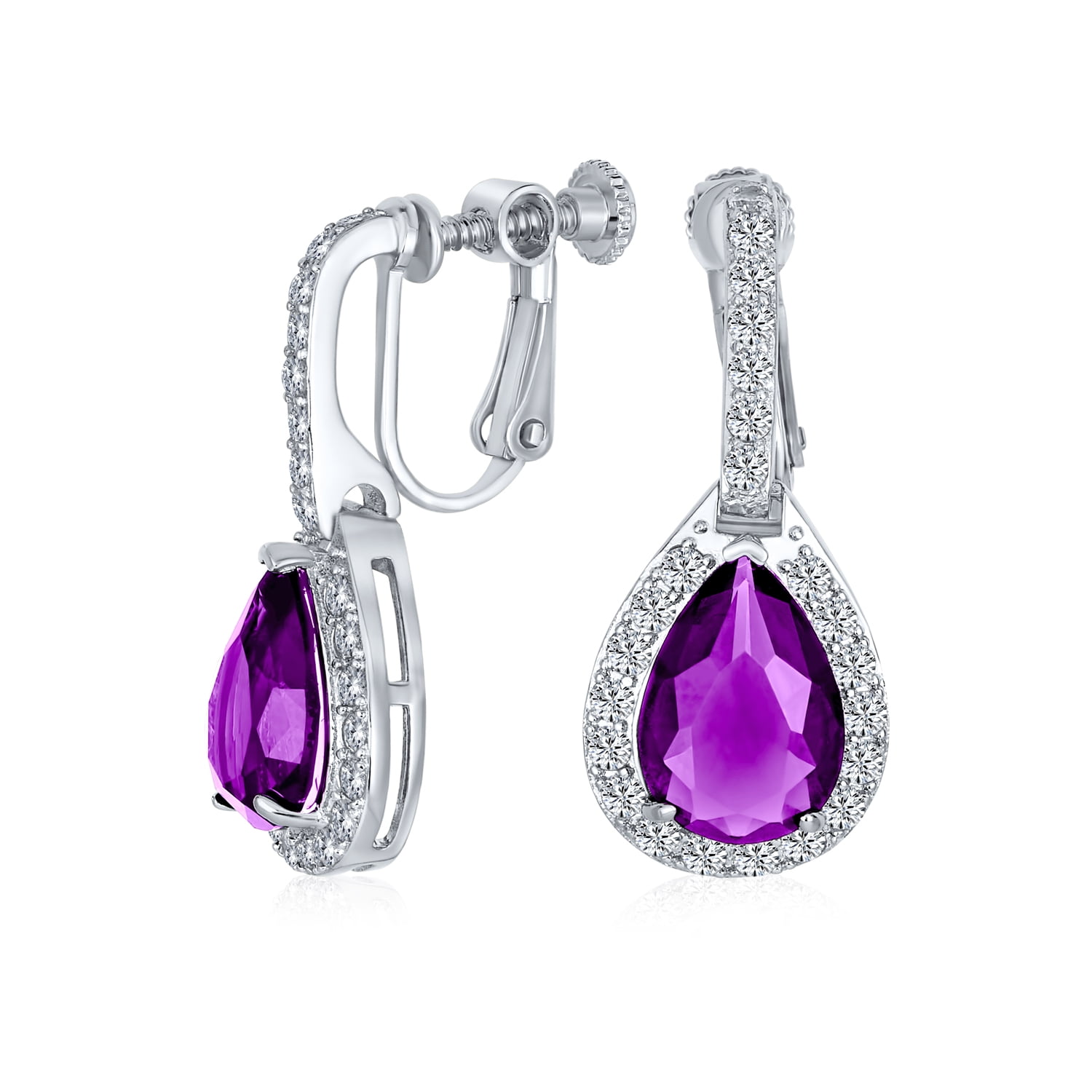 2.25” Purple Gold Long Rhinestone Crystal Pageant Drop Big Dangle Earrings 